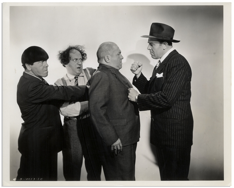 Lot of Five 10 x 8 Glossy Photos From The Three Stooges 1946 Film Three Loan Wolves & the 1947 Film Half-Wits Holiday -- Trimming to One, Else Very Good Condition